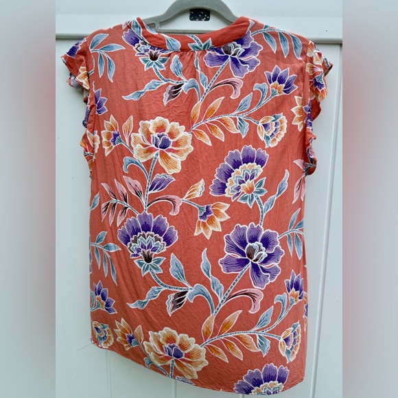Rose & Thyme V-Neck Short Flutter Sleeve Peach Floral Top, Size Large, NWOT Boho - Picture 5 of 5